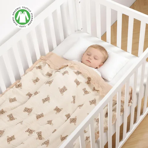 Miniatura 2 de Manta orgánica para bebé con borde de volante, grande de 50 x 43 pulgadas, 100% muselina de algodón, suave, transpirable, para cuna, género neutro