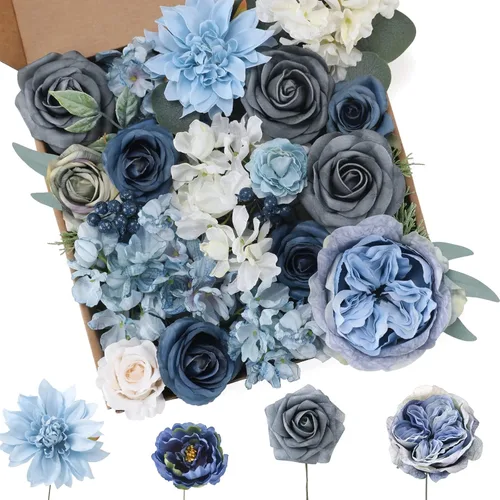 Miniatura 16 de Floweroyal Flores Artificiales Rosadas Flores de Rosa Falsas Dalia con Tallos para Ramos de Novia de Boda DIY, Baby Shower, Arreglo Floral, Centros