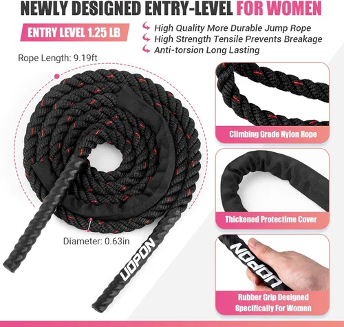 Miniatura 3 de Cuerda de saltar pesada para mujer, cuerda de saltar pesada para ejercicio con póster de entrenamiento, cuerda de saltar de fitness de peso de 9.2