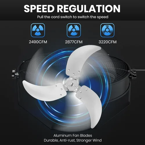 Miniatura 4 de Simple Deluxe 20 Inch High Velocity Wall Mount Fan with Rack, 3 Speed Industrial/Commercial Metal Ventilation Fan,2 Pack