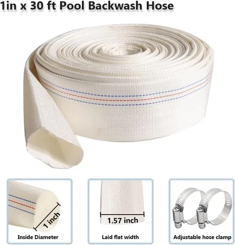Miniatura 3 de QuQuyi Manguera de retrolavado de piscina de PVC reforzada de 1" x 30 pies de alta resistencia, tubo de descarga de agua plana de uso general