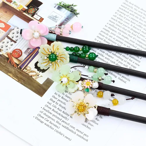 Miniatura 7 de inSowni 8 piezas vintage retro asiático, japonés, chino, tradicional, Hanfu con flores de madera con colgantes de cuentas, horquillas
