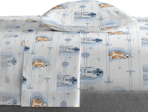 Miniatura 8 de Saturday Park Star Wars Droids - Juego de sábanas tamaño Queen, 4 piezas, 100% algodón orgánico, con certificación R2-D2 y BB-8, certificado GOTS
