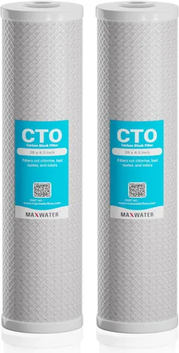 Miniatura 8 de Max Water CTO - Filtro de agua de bloque de carbono con carcasa de coco de 5 micrones, 20 x 4.5 pulgadas, para toda la casa, filtro de cáscara