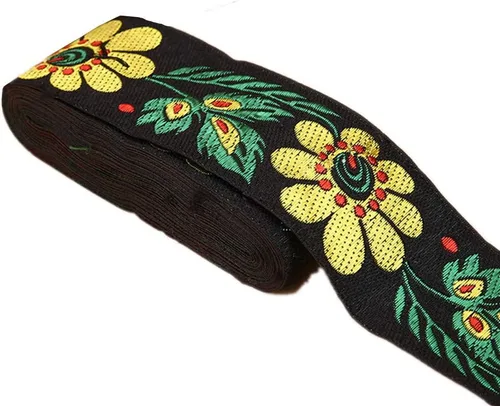 Cinta de jacquard de girasol de 7 yardas, 2 pulgadas, bordada floral, tela vintage, cinta al bies para decoración del hogar (negro)