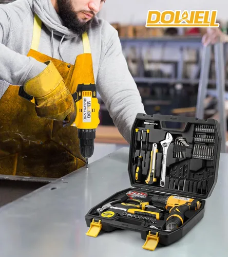 Miniatura 7 de DOWELL Kit de herramientas de 147 piezas con taladro inalámbrico de 12 V con portabrocas sin llave de 3/8 pulgadas para el hogar, hombres, LED