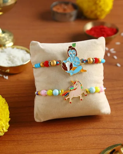 Miniatura 2 de Rakhi para hermano Juego de 2 Rakhi Tarjeta de felicitación Raksha Bandhan Roli Chawal Tika - Raksha bandhan Bro Rakhi para hermano diseñador