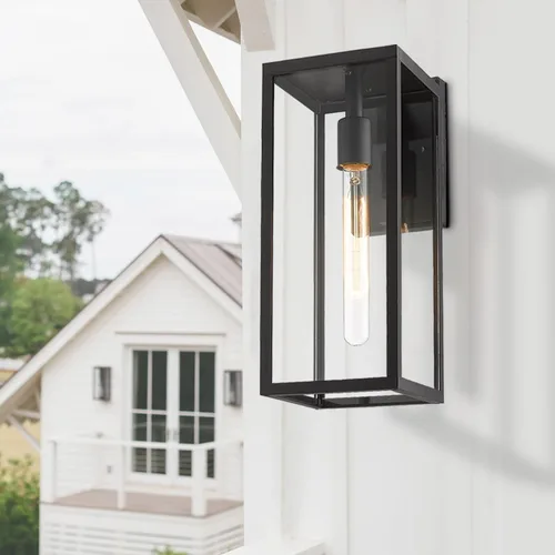 Miniatura 5 de Bestshared Aplique de pared para exteriores, paquete de 2 faroles de pared exteriores de 15 pulgadas con vidrio transparente, luces negras