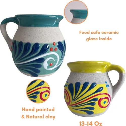 Miniatura 4 de JARRITOS taza mexicana arcilla, taza de arcilla mexicana, taza MEXICANA pintada a mano hecha a mano cerámica mexicana tazas de café (4Mixcolorspack)