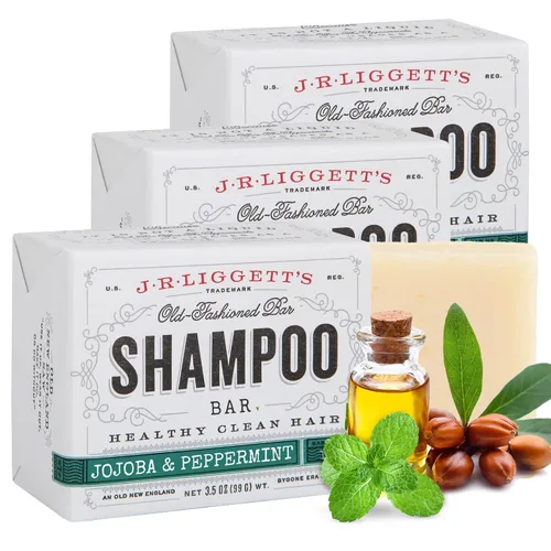 J·R·LIGGETT'S Barra de champú, fórmula de jojoba y menta, champú en barra sólida natural para cabello con aceite de jojoba, aceite esencial de
