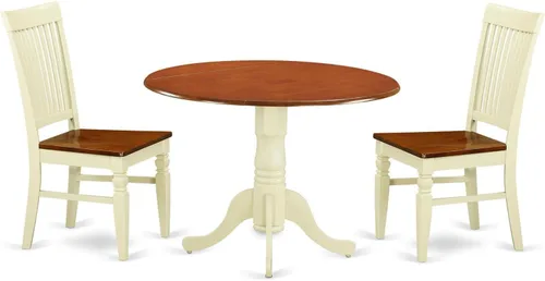 Miniatura 8 de East West Furniture DLWE3-BCH-W Dublin - Juego de cocina de 3 piezas que contiene una mesa redonda con gotas y 2 sillas de comedor, 42 x 42 Negro