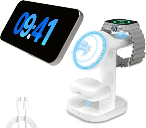 Miniatura 7 de Estación de carga inalámbrica 3 en 1 para soporte de cargador Magsafe, cargador magnético de teléfono para iPhone, Apple Watch, para Airpods