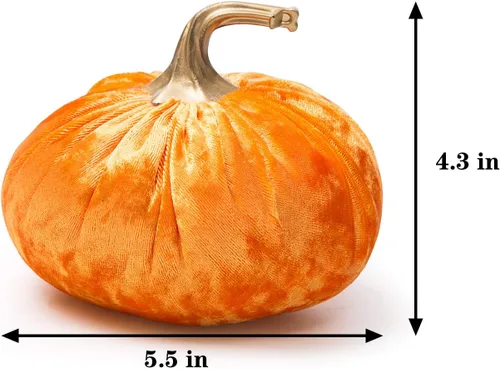 Miniatura 6 de Ogrmar Juego de 6 calabazas de terciopelo hechas a mano, calabaza rellena súper suave con exquisita artesanía para decoración de otoño, Halloween