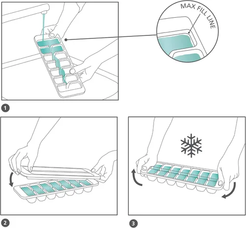 Miniatura 5 de Joseph Joseph Flow - Bandeja para cubitos de hielo fácil de llenar con tapa, apilable, gran capacidad de 14 cubos (paquete de 2), color azul