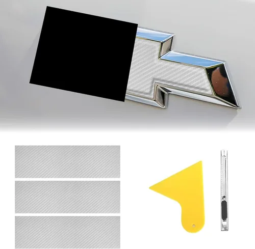 Miniatura 24 de QianBao Compatible con envoltura de vinilo de fibra de carbono de 11.8 x 4 pulgadas, kit de envoltura de emblema Chevy Bowtie con espátula y Negro 6