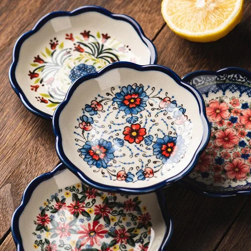 Miniatura 4 de Sizikato 4 platos de porcelana para aperitivos, plato de salsa de 4 pulgadas, patrón de flores exóticas