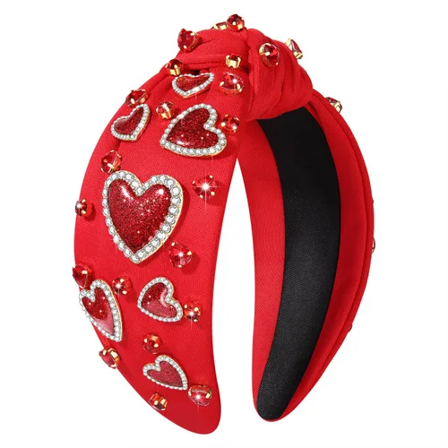 Miniatura 20 de Diademas de corazón para el día de San Valentín para mujer, accesorios para el día de San Valentín, diadema anudada con corazones con cuentas