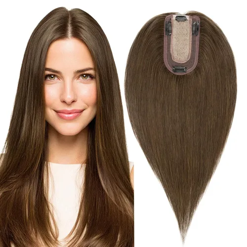 Miniatura 9 de MY-LADY Extensiones de cabello humano para mujeres con base de seda y clip de encaje, 150% de densidad, cabello humano real, 7 * 13 cm, lacio, 6