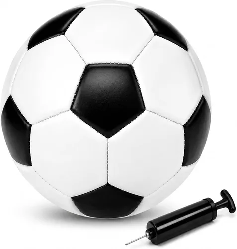 Miniatura 8 de Balón de fútbol de tamaño 2/3/4/5 con bomba y bolsa, pelota desinflada, paquete de 1, 2 o 3 unidades, color blanco y negro clásico, pelota de fútbol