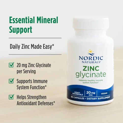 Miniatura 3 de Nordic Naturals Glicinato de zinc - 60 cápsulas - 20 mg de glicinato de zinc altamente absorbible - Bienestar óptimo - Sin OMG, sin gluten, vegano