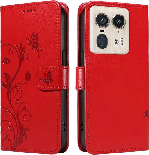 Miniatura 92 de Funda para Motorola Moto E22/E22i, piel sintética, con tarjetero y correa para la muñeca, a prueba de golpes, funda magnética para Motorola Moto Rojo