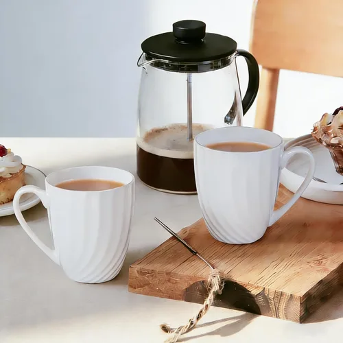 Miniatura 5 de Juego de 2 tazas de café blancas de porcelana fina (12 onzas), tazas de té de cerámica con patrón en espiral, tazas de café finas de China, tazas