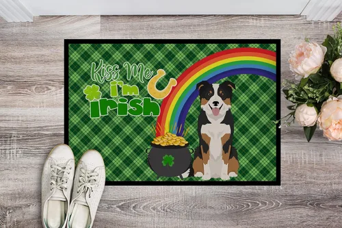 Miniatura 2 de Caroline's Treasures WDK4748JMAT - Tapete tricolor con borde Collie del día de San Patricio, 24 x 36 pulgadas, tapete para puerta delantera