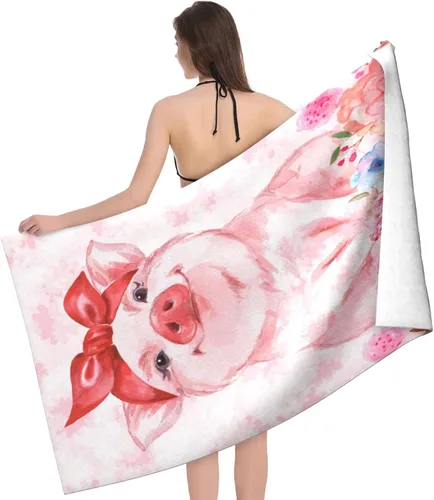 Miniatura 2 de feelacle Toalla de playa absorbente sin arena floral de cerdo rosa, toalla de mano grande para natación, baño, spa y piscina