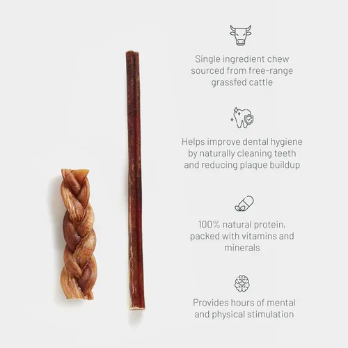 Miniatura 3 de Get Joy Bully Braid - Masticable natural para perros, 6 pulgadas, trenzado de un solo ingrediente, Bull Pizzle de larga duración, sin olor