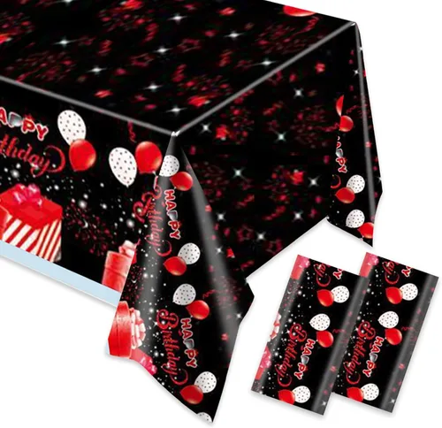 Miniatura 10 de Egami Mantel para fiesta de cumpleaños de 13 años, color negro y rojo, 2 piezas, suministros para decoración de fiesta de 13º cumpleaños de niño