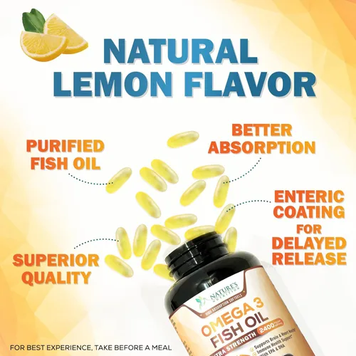 Miniatura 5 de Suplementos de aceite de pescado Omega 3 – 2400 mg de aceite de pescado por porción – Omega-3 de triple fuerza con ácidos grasos EPA y DHA – Apoyo