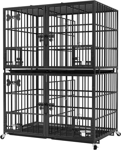 Miniatura 12 de aboxoo Jaula XL de 48/42 pulgadas para perros grandes/perros dobles medianos, jaulas de metal resistente, parte superior abierta de metal, perrera