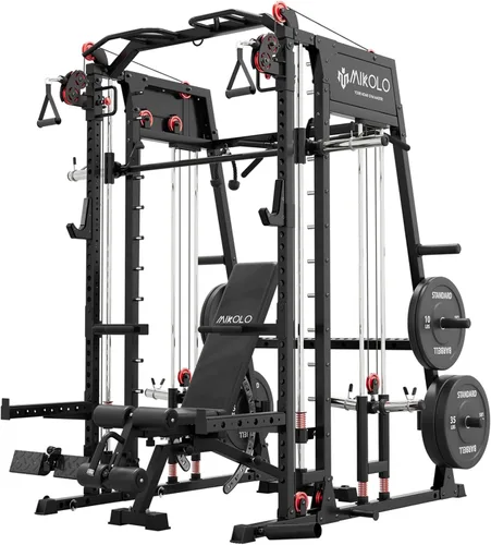 Miniatura 16 de Mikolo M4 2.0 Standard/Ultra/Elite Smith Machine, estante para sentadillas de 2200 libras con sistema LAT-Pull Down y máquina cruzada de cables