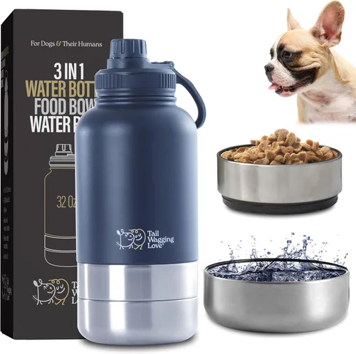 Miniatura 12 de Botella de agua de viaje 3 en 1 de 32 onzas para perros y seres humanos, doble uso, acero inoxidable, mantiene el agua caliente 6 horas/fría 12