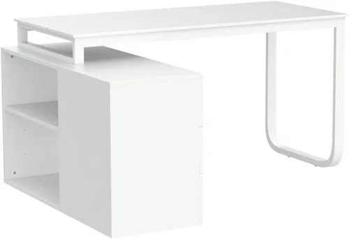 Miniatura 5 de Homsee Escritorio de esquina para computadora de oficina en casa con 3 cajones y 2 estantes, mesa de estudio grande en forma de L de 55 pulgadas