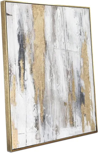 Zessonic Arte abstracto de pared con lámina dorada, 24 x 32 pulgadas, lienzo dorado y gris con textura para decoración de estilo moderno, enmarcado,