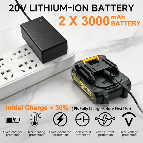 Miniatura 6 de Rhovixster - Taladro eléctrico inalámbrico de 20 V, 2 velocidades con 2 baterías y cargador rápido, portabrocas sin llave de 3/8 pulgadas, kit de 2