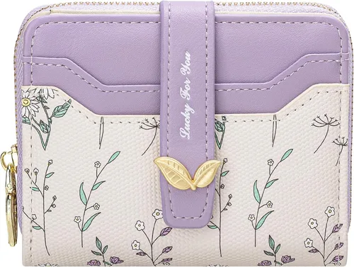 Miniatura 23 de BIAOTIE - Cartera para mujer con flores bonitas, con bloqueo RFID, tarjetero para tarjetas de crédito, monedero pequeño de dos pliegues