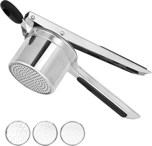 Ricer de papas grande de 15 onzas con 3 discos intercambiables, de acero inoxidable resistente para puré de papas, herramienta de cocina con mango