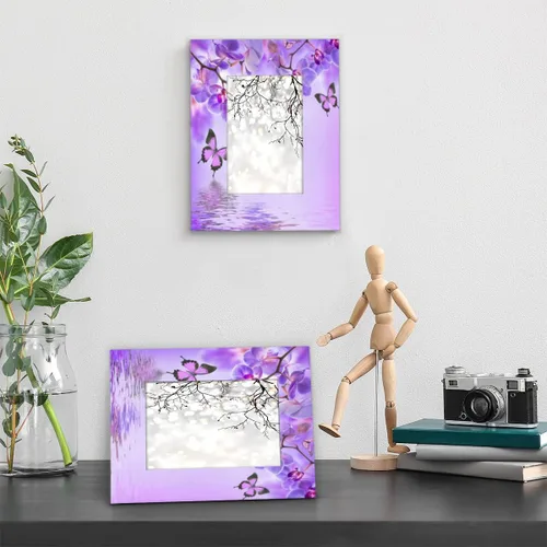 Miniatura 5 de Marco de fotos de color morado floral de 4 x 6 pulgadas, hecho de madera, mariposa se adapta a marcos de fotos de 4 x 6 o 3.5 x 5 pulgadas