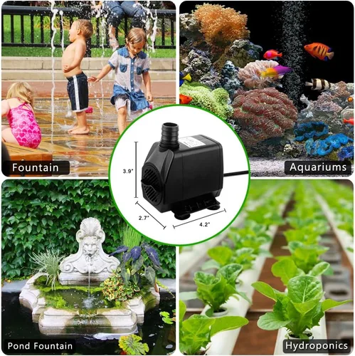 Miniatura 2 de PULACO Gran caudal: Bomba sumergible de 800 GPH (3000 L/H) con tubo de 6.5 pies, bomba de agua de fuente duradera de 45 vatios con 4 boquillas