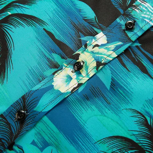 Miniatura 5 de EUOW - Camisa hawaiana estampada de manga corta para hombre, con botones, de verano, para playa