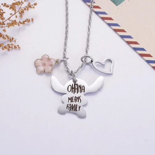 Miniatura 3 de Ralukiia - Collar con la frase "Ohana mean family", llavero con forma de Stitch, regalos de joyería para niños y niñas