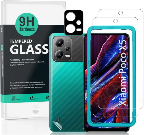 Miniatura 7 de Ibywind Protector de pantalla para Xiaomi Poco X5 Pro 5G (6.67 pulgadas), paquete de 2 + 1 protector de lente de cámara + 1 película trasera, vidrio
