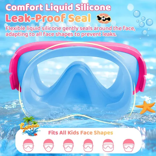 Miniatura 5 de Vvinca Máscara de natación para niños con cubierta nasal, máscara de buceo con correa de tela antiniebla y lente anti-roturas para niños de 3 a 15