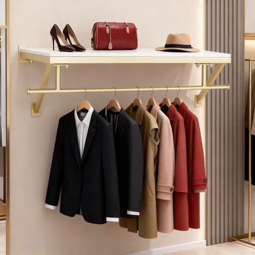 Miniatura 20 de 58.2 pulgadas-Boutiques Perchero de ropa montado en la pared Percheros de pared Barra colgante Percheros Organizador Organizador Sistema colgante