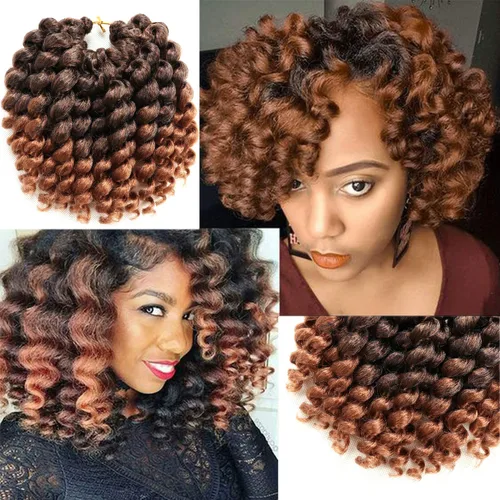 Miniatura 31 de Cabello de ganchillo Jamaicano Bounce, paquete de 4 paquetes de 6 pulgadas, varita de pelo rizado de ganchillo para mujeres negras