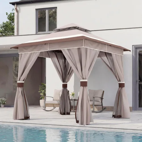 Miniatura 48 de LAUSAINT HOME 8'x8' Outdoor Gazebo, Metal Frame Heavy Duty Patio Canopy Tent Shelter with Double Roofs, Mosquito Nettings and Privacy Screens for