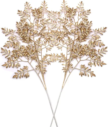 Miniatura 35 de CATTREE Plantas artificiales para decoración de Navidad, hierba de plástico dorado, hojas falsas, arbustos de simulación para interiores y Hojas