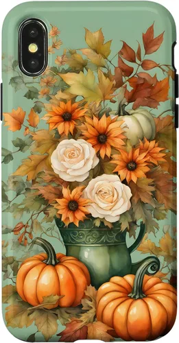 Miniatura 5 de Vintage Autumn Flower Fall Pumpkin Teal Case for iPhone 17